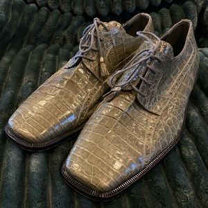Mens Shoes, David Eden, Alligator Oxfords, Light Sage Green, Size 10 1/2